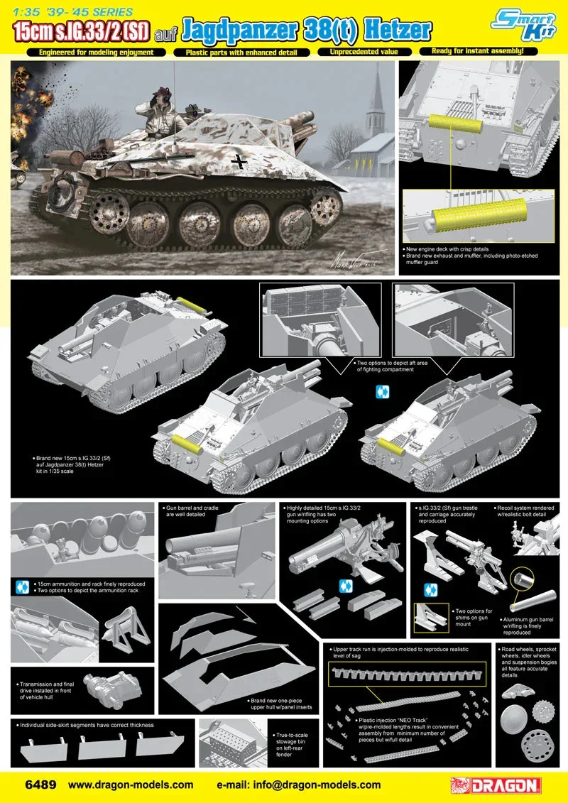 1/35 Dragon Model 15cm s.IG.33/2 (Sf) Auf Jagdpanzer 38(t) Hetzer 6489 - Dragon Models