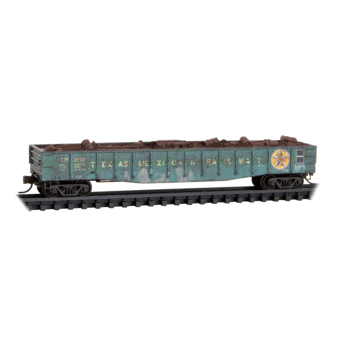 Micro Trains N Scale Texas Mexican 50' Steel Side 14 Panel Fixed End Gondola Fishbelly Sides RD# TM 2009