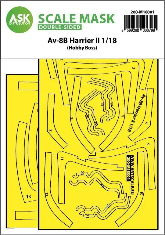 1/18 Art Scale Av-8B Harrier II Double-Sided Express Fit Mask for Hobby Boss 18001