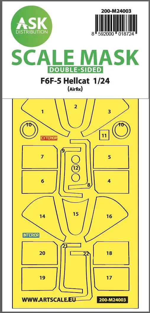 1/24 Art Scale F6F-5 Hellcat Double-Sided Express Masks for Airfix 24003