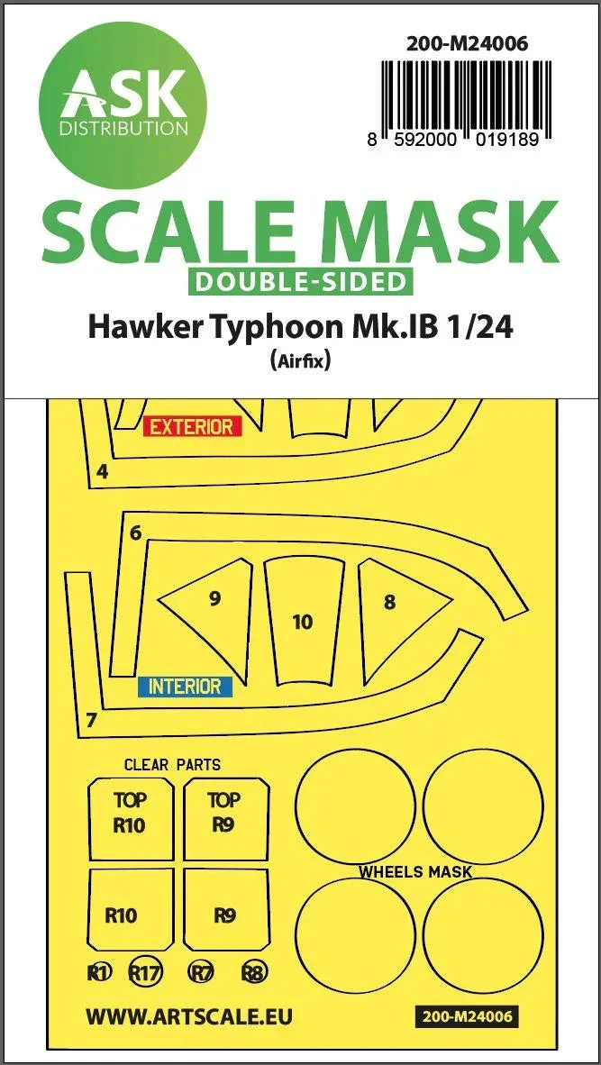 1/24 Art Scale Hawker Typhoon Mk.IB Double-Sided Express Masks for Airfix 24006