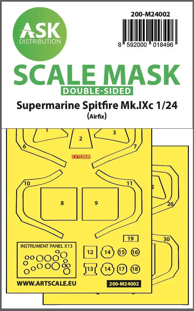 1/24 Art Scale Spitfire Mk.IX Double-Sided Masks for Airfix 24002
