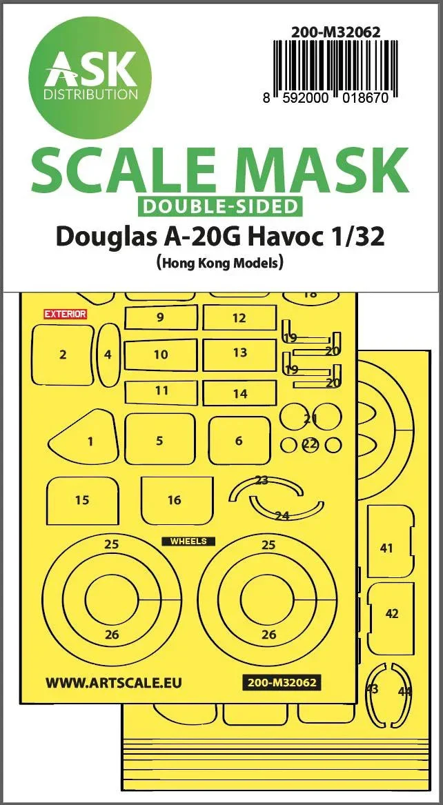 1/32 Art Scale A-20G Havoc Double-Sided Express Self Adhesive Mask for HK Model 32062