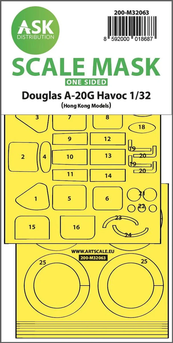 1/32 Art Scale A-20G Havoc One-Sided Express Self Adhesive Mask for HK Model 32063