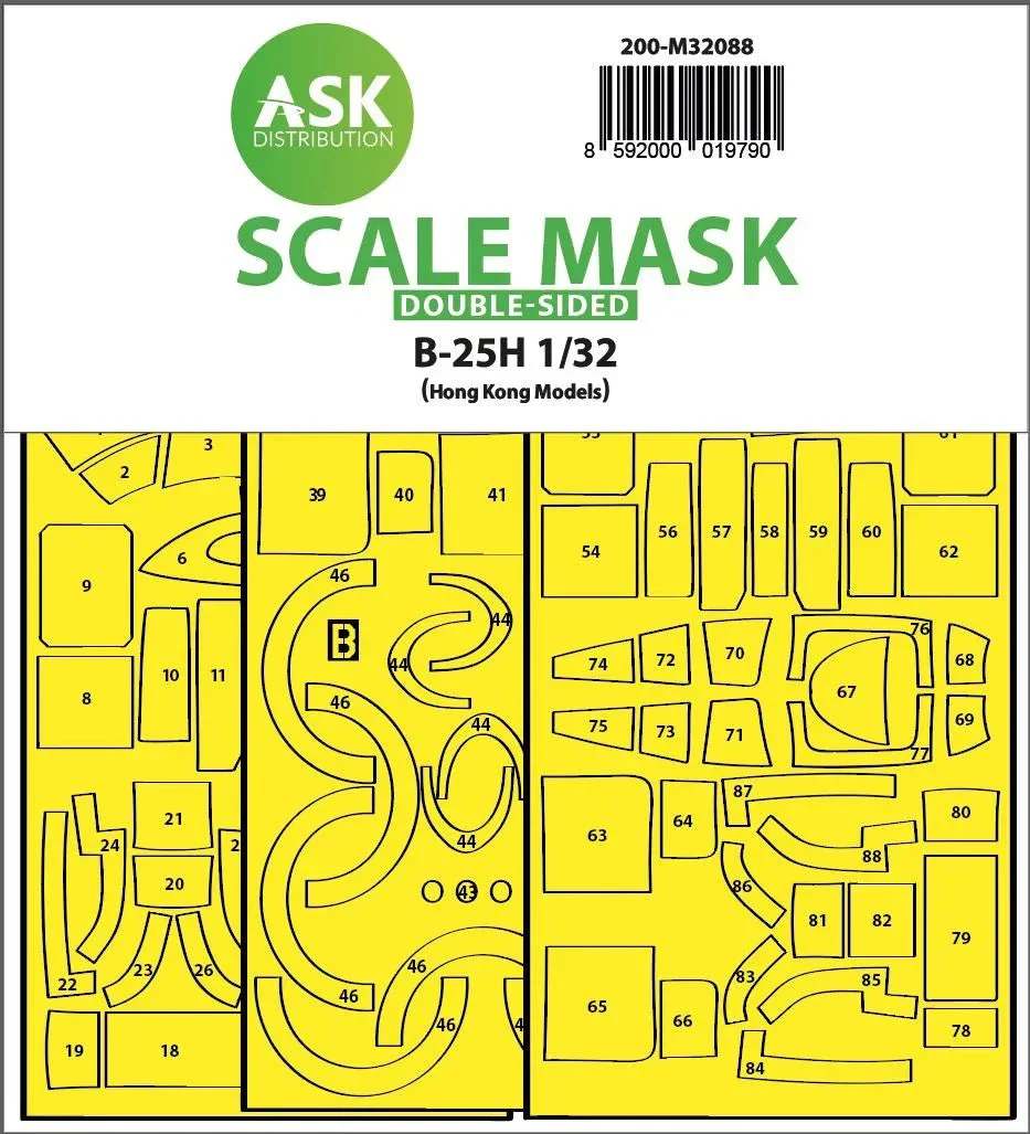 1/32 Art Scale B-25H Mitchell Double-Sided Express Fit Mask for HK Models 32088