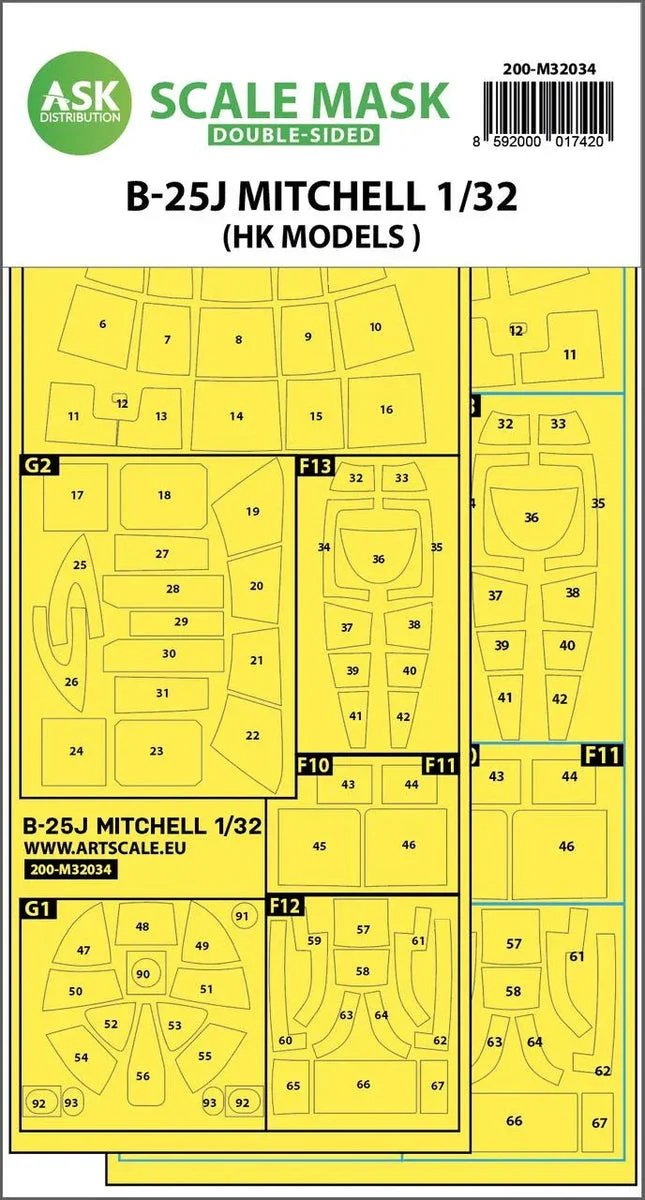 1/32 Art Scale B-25J Mitchell Double-Sided Mask for HK Models 32034