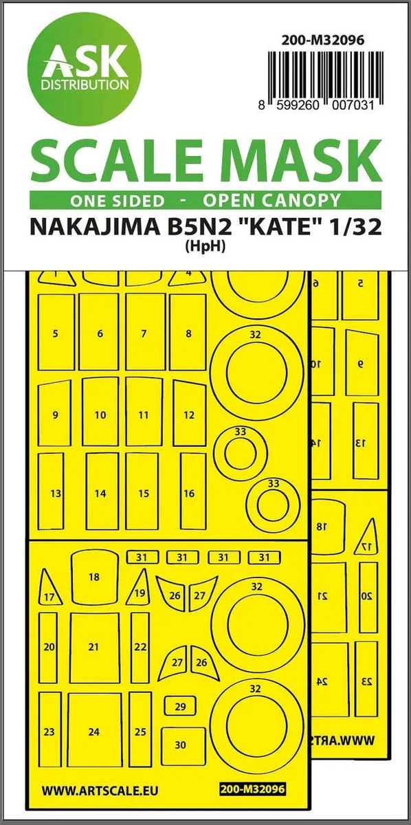 1/32 Art Scale B5N2 Kate Open Canopy - One-Sided Express Mask for Infinity 32096
