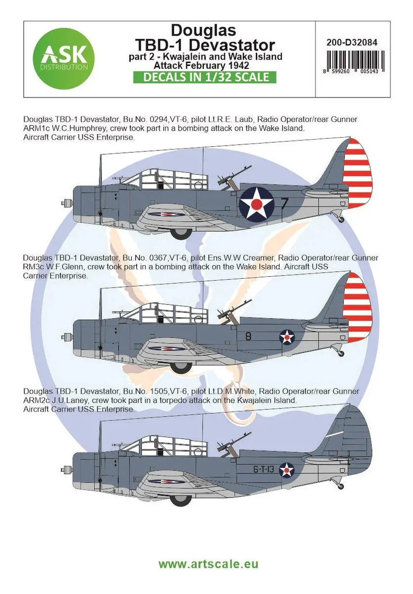 1/32 Art Scale Douglas TBD-1 Devastator Part 2 - Kwajalein and Wake Island Attack, February 1942 32084
