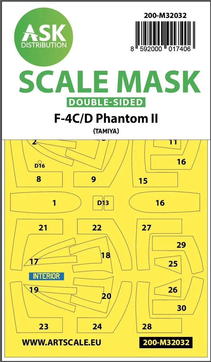 1/32 Art Scale F-4C/D Phantom Double-Sided Mask for Tamiya 32032