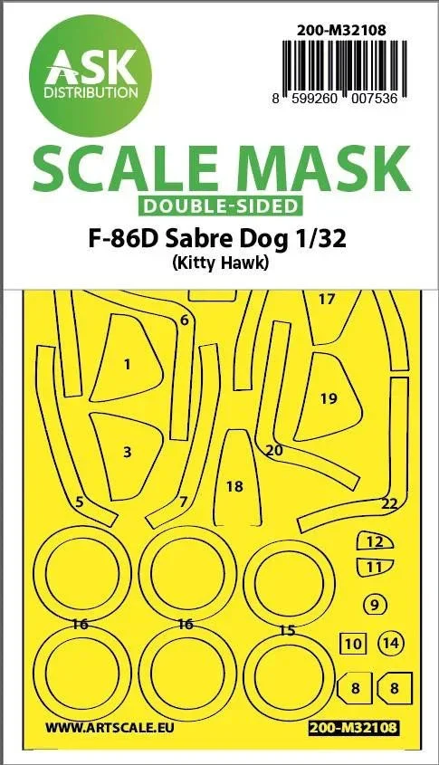 1/32 Art Scale F-86D Sabre Dog Double-Sided Express Fit Mask for Kitty Hawk 32108
