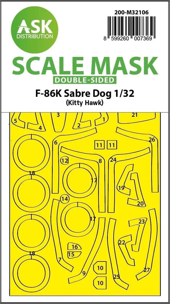 1/32 Art Scale F-86K Sabre Dog Double-Sided Express Fit Mask for Kitty Hawk 32106
