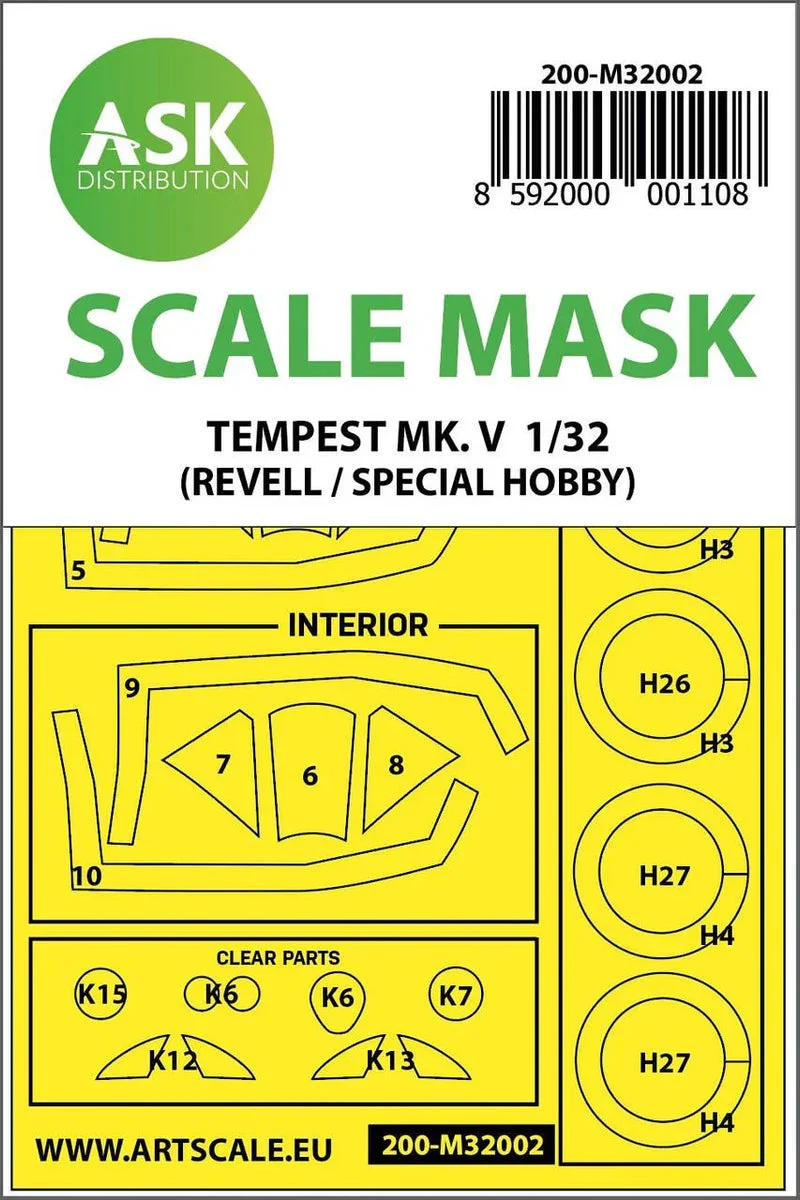 1/32 Art Scale Hawker Tempest Mk.V Double-Sided Painting Mask for Revell / Special Hobby 32002