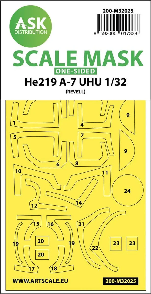 1/32 Art Scale Heinkel He 2019A-7 UHU One-Sided Express Masks for Revell 32025