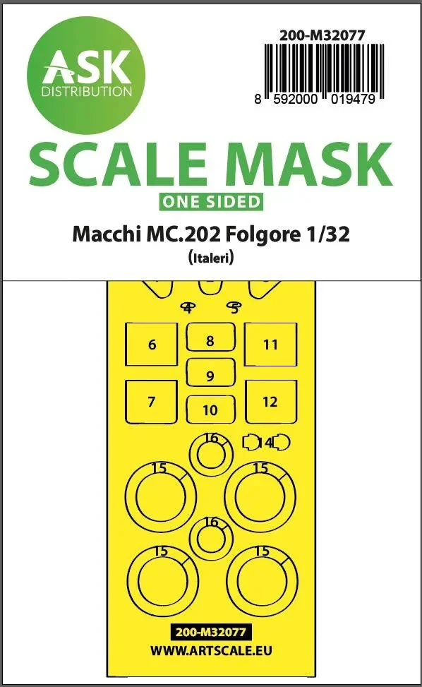 1/32 Art Scale Macchi MC.202 Folgore One-Sided Express Fit Mask for Italeri 32077