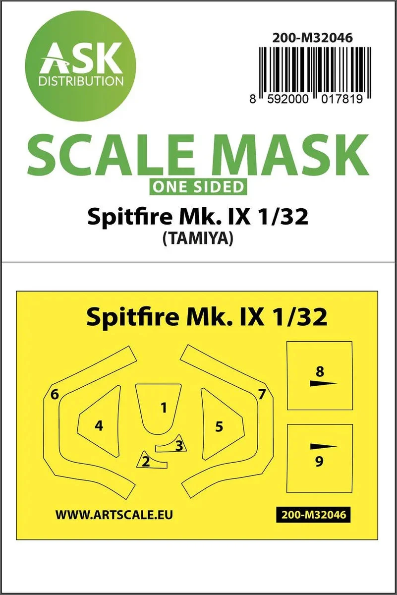 1/32 Art Scale Spitfire Mk.IX One-Sided Masks for Tamiya 32046