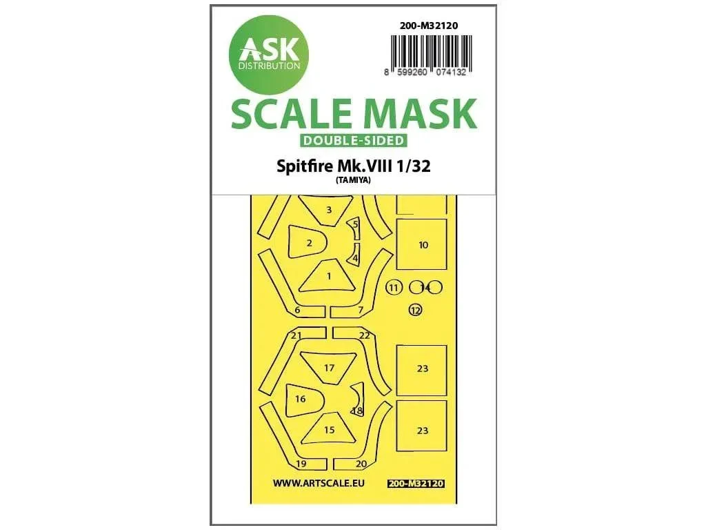 1/32 Art Scale Spitfire Mk.VIII Double-Sided Express Fit Mask for Tamiya 32120