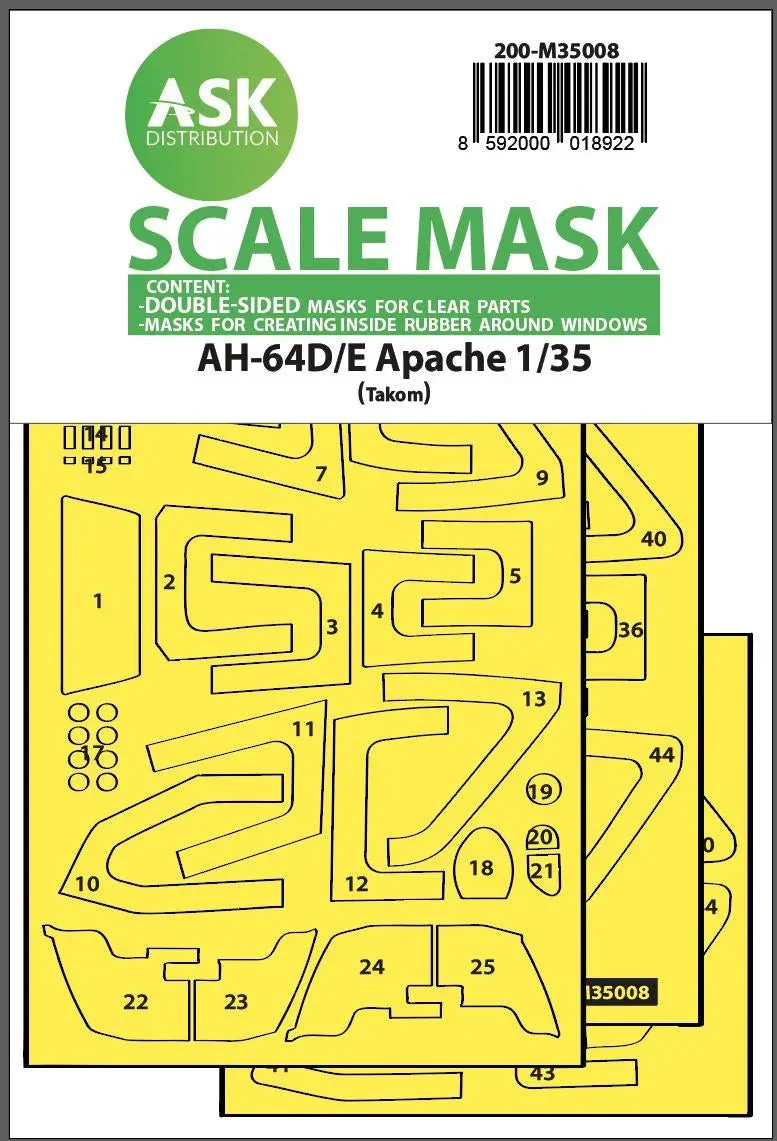 1/35 Art Scale AH-64D/E Double-Sided Mask with Inside White Rubber Mask for Tacom 35008