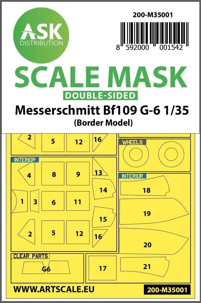 1/35 Art Scale Messerschmitt Bf 109G-6 Double-Sided Painting Mask for Border Model 35001