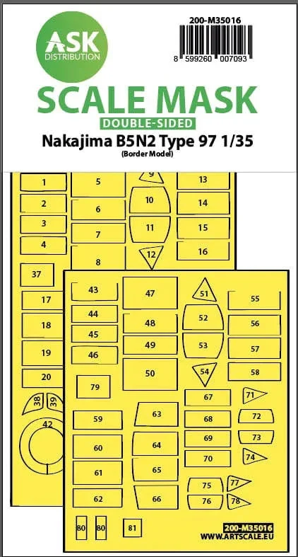 1/35 Art Scale Nakajima B5N2 Type 97 Double-Sided Express Fit Painting Mask for Border Model 35016