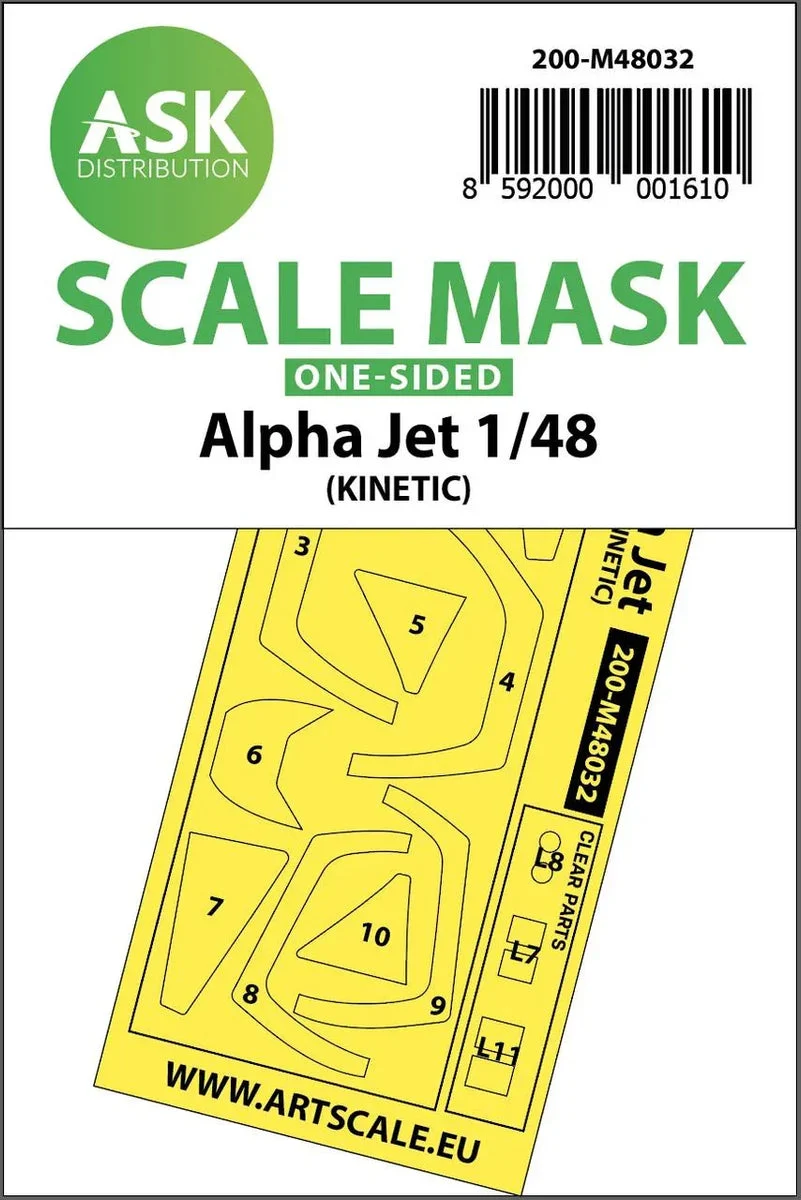 1/48 Art Scale Alpha Jet One-Sided Painting Mask for Kinetic 48032