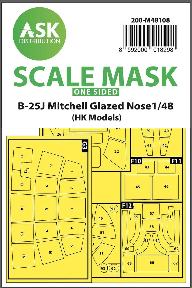 1/48 Art Scale B-25J Mitchell One-Sided Mask Self-Adhesive Pre-Cutted for HK Models 48108