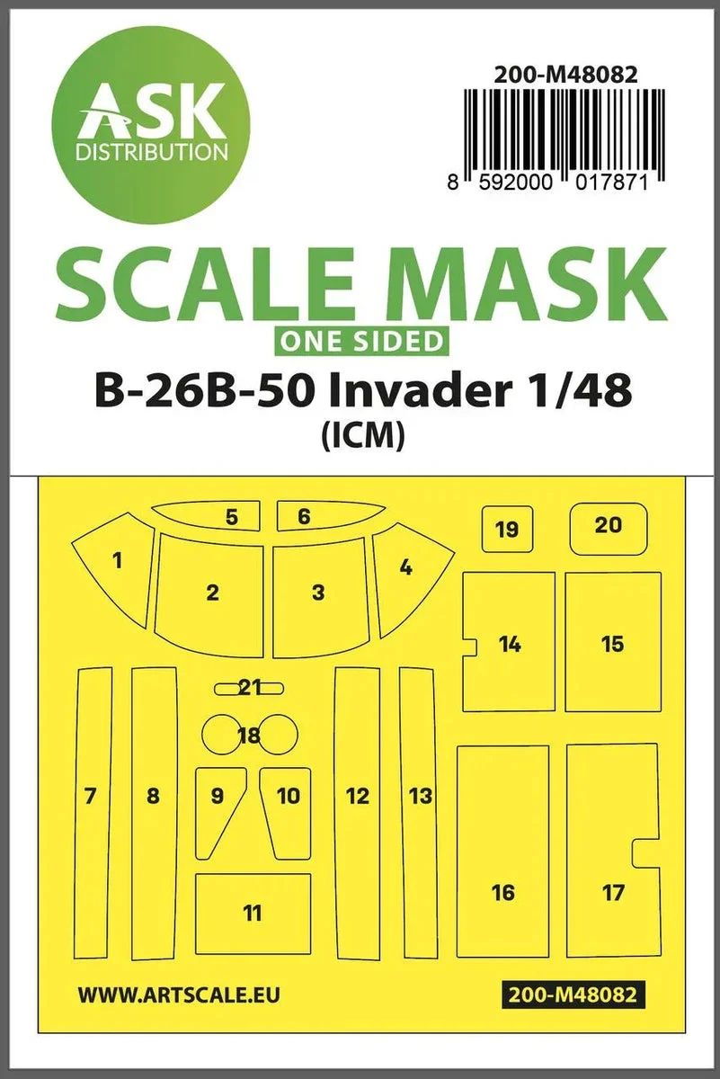 1/48 Art Scale B-26B-50 Invader One-Sided Mask Self-Adhesive Pre-Cutted for ICM 48082