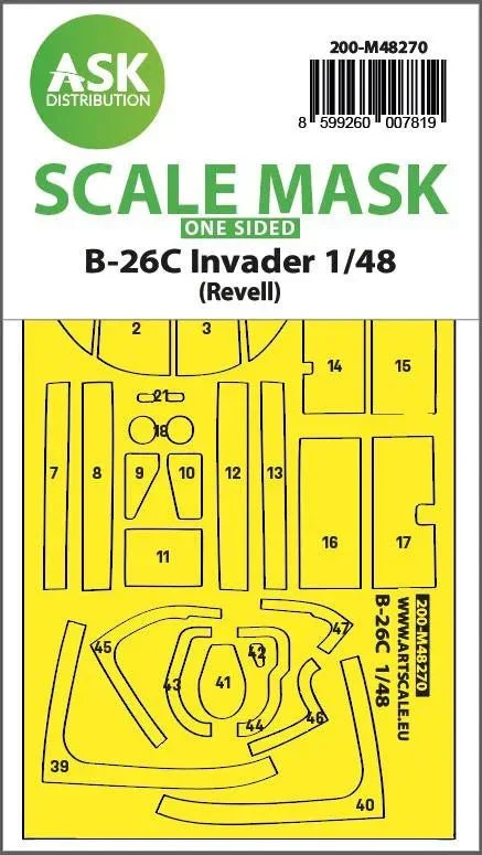 1/48 Art Scale B-26C Invader One-Sided Express Fit Mask for Revell 48270