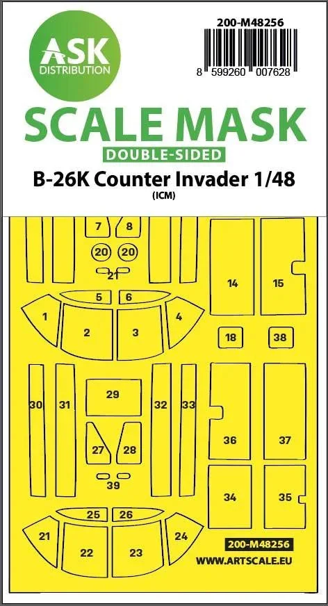 1/48 Art Scale B-26K Counter Invader Double-Sided Express Fit Mask for ICM 48256
