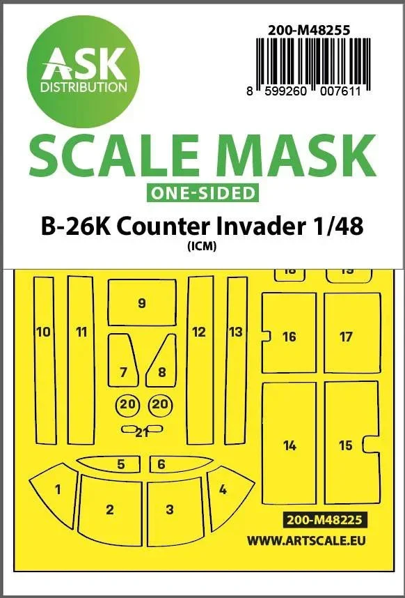 1/48 Art Scale B-26K Counter Invader One-Sided Express Fit Mask for ICM 48255