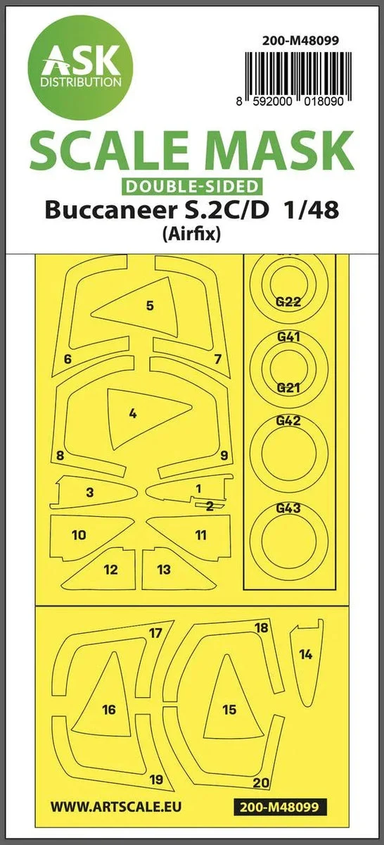 1/48 Art Scale Buccaneer S.2C/D Double-Sided Mask Self-Adhesive, Pre-Cutted for Airfix 48099