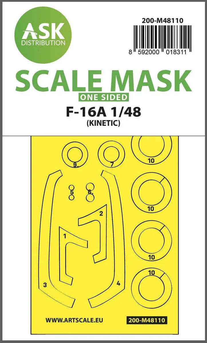 1/48 Art Scale F-16A One-Sided Express Mask, Self-Adhesive and Pre-Cutted for Kinetic 48110