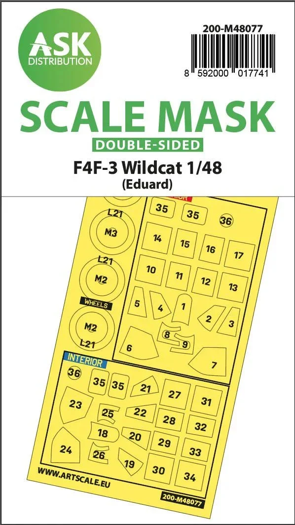 1/48 Art Scale F4F-3 Wildcat Double-Sided Express Mask for Eduard 48077