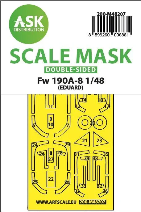 1/48 Art Scale Fw 190A-8 Double-Sided Express Fit Mask for Eduard 48207
