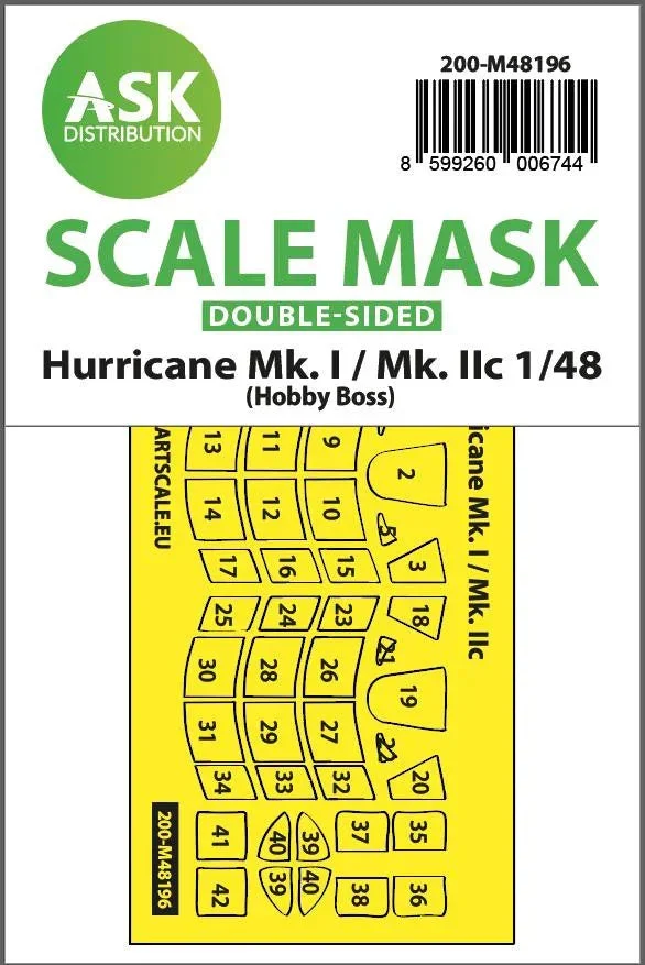 1/48 Art Scale Hawker Hurricane Mk.I / Mk.IIc Double-Sided Express Fit Mask for Hobby Boss 48196