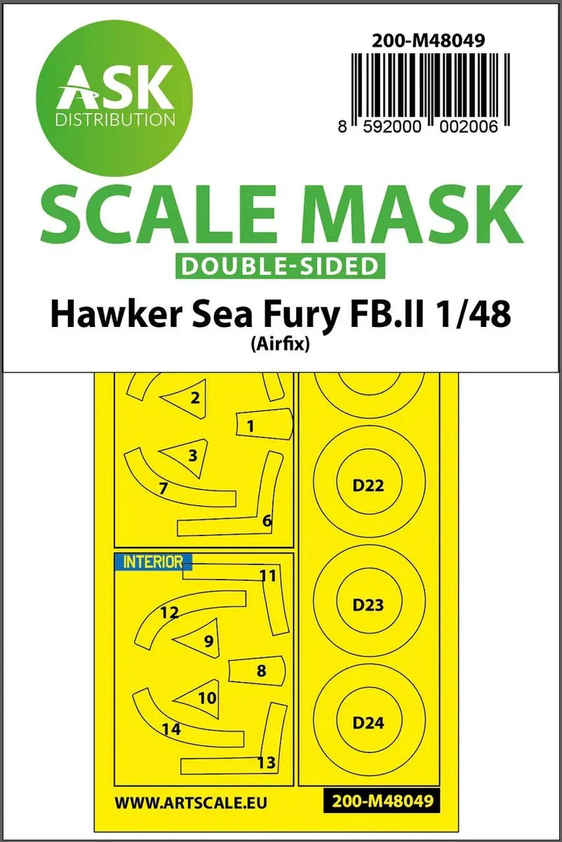 1/48 Art Scale Hawker Sea Fury FB.11 Double-Sided Mask for Airfix 48049