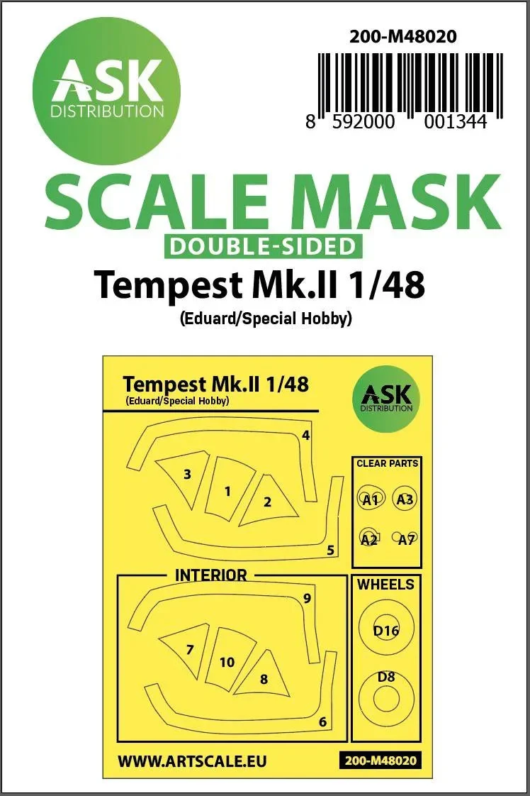 1/48 Art Scale Hawker Tempest Mk.II Double-Sided Painting Mask for Eduard / Special Hobby 48020