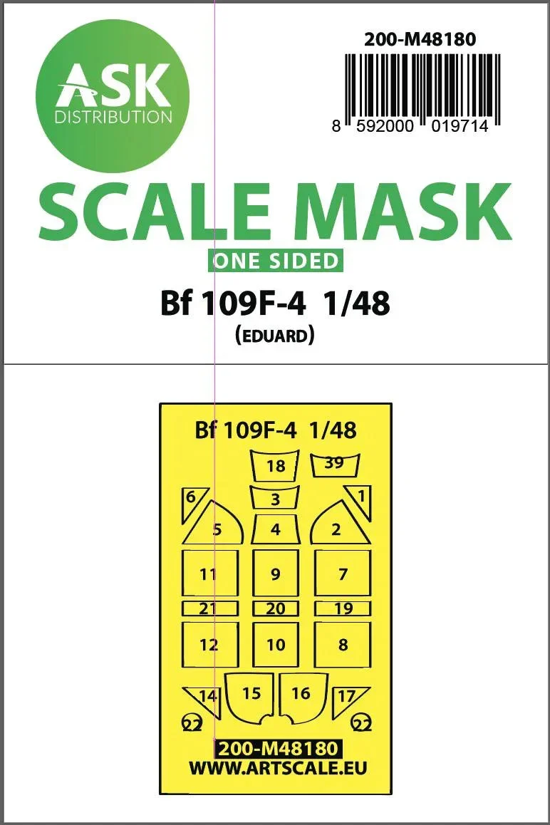 1/48 Art Scale Messerschmitt Bf 109F One-Sided Express Mask, Self-Adhesive and Pre-Cutted for Eduard 48180