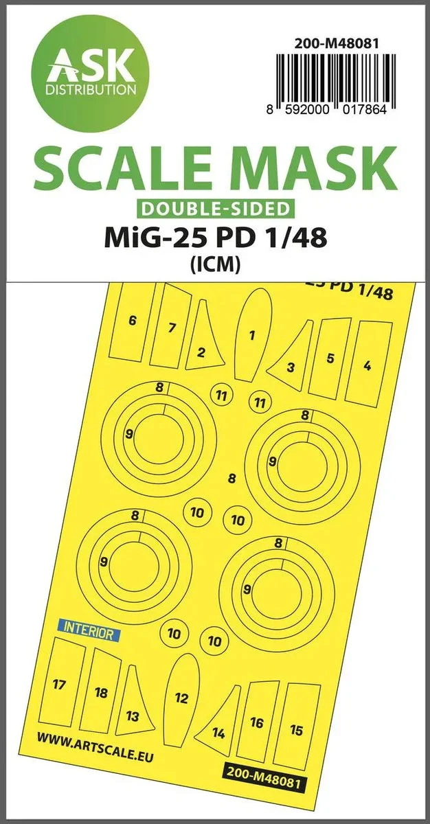 1/48 Art Scale MiG-25 PD Double-Sided Mask Self-Adhesive Pre-Cutted for ICM 48081