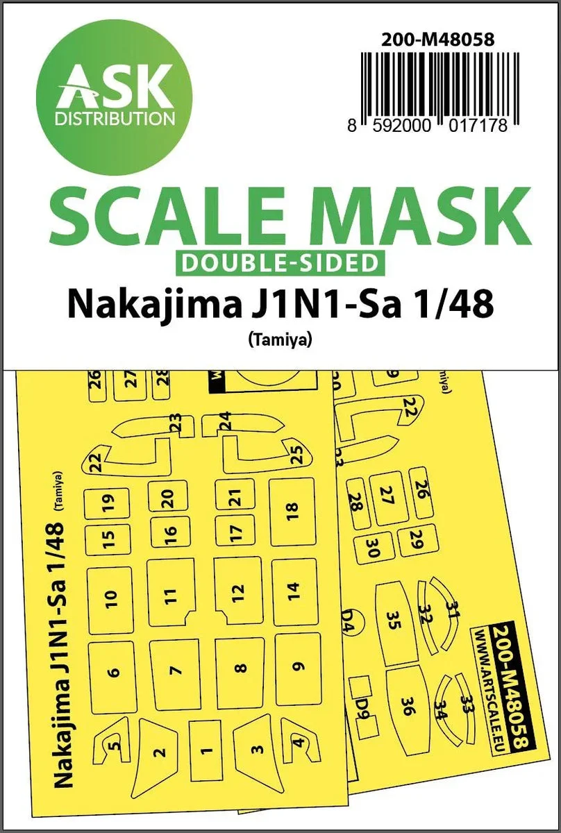 1/48 Art Scale Nakajima J1N1-Sa Double-Sided Express Mask for Tamiya 48058