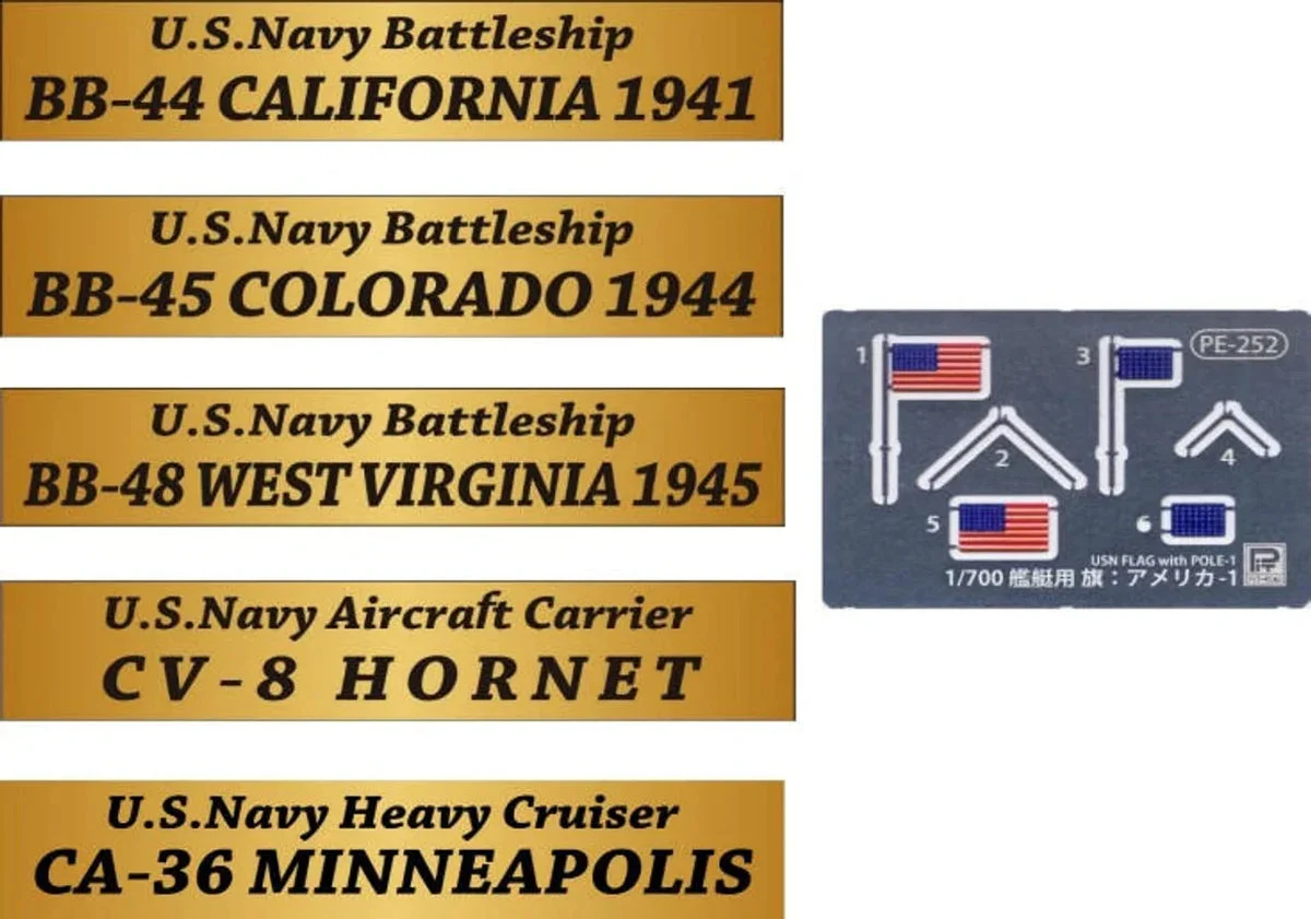 1/700 Pitroad US Navy SHIP's Nameplate & Flag Set 1 (BB-44, BB-45, BB-48) NPS02