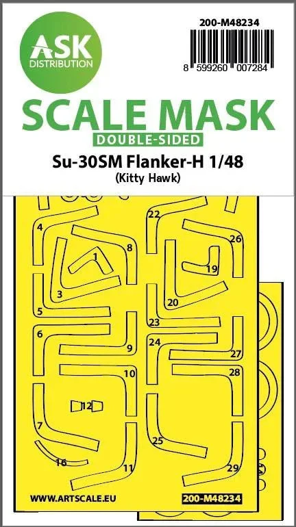 1/48 Art Scale Su-30SM Flanker-H Double-Sided Express Fit Mask for Kitty Hawk 48234