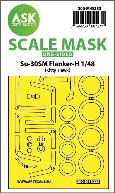 1/48 Art Scale Su-30SM Flanker-H One-Sided Express Fit Mask for Kitty Hawk 48233