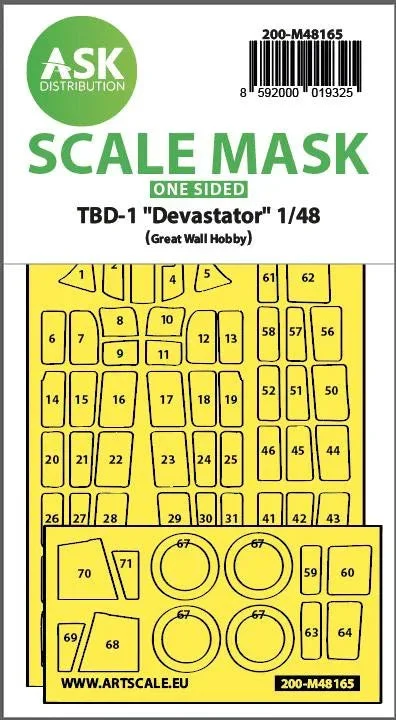 1/48 Art Scale TBD-1 Devastator One-Sided Fit Express Mask for Great Wall Hobby 48165