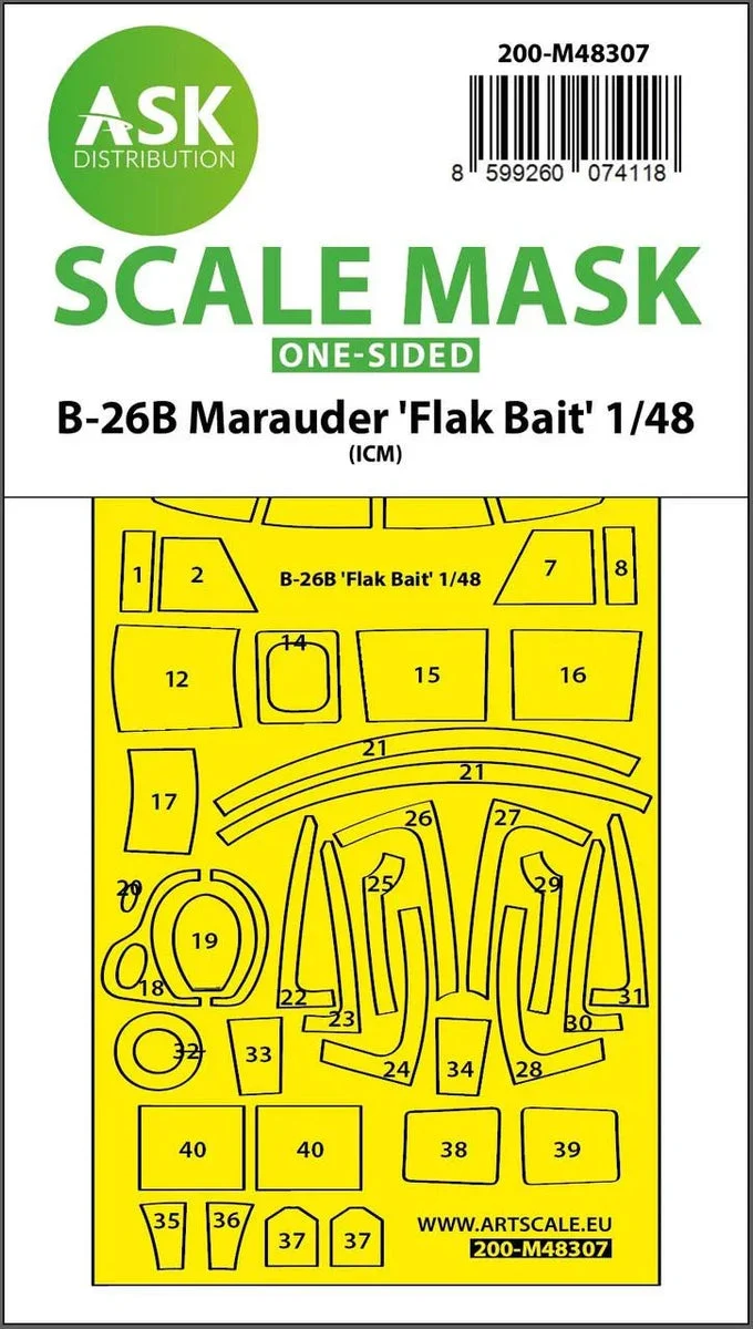 1/48 Art Scale B-26B Marauder Flak Bait One-Sided Express Fit Mask for ICM 48307