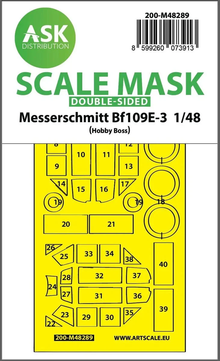 1/48 Art Scale Bf 109E-3 Double-Sided Express Fit Mask for Hobby Boss 48289