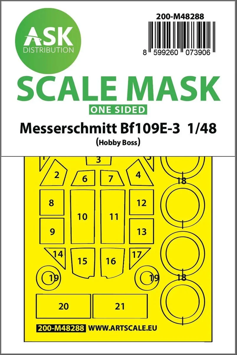 1/48 Art Scale Bf 109E-3 One-Sided Express Fit Mask for Hobby Boss 48288