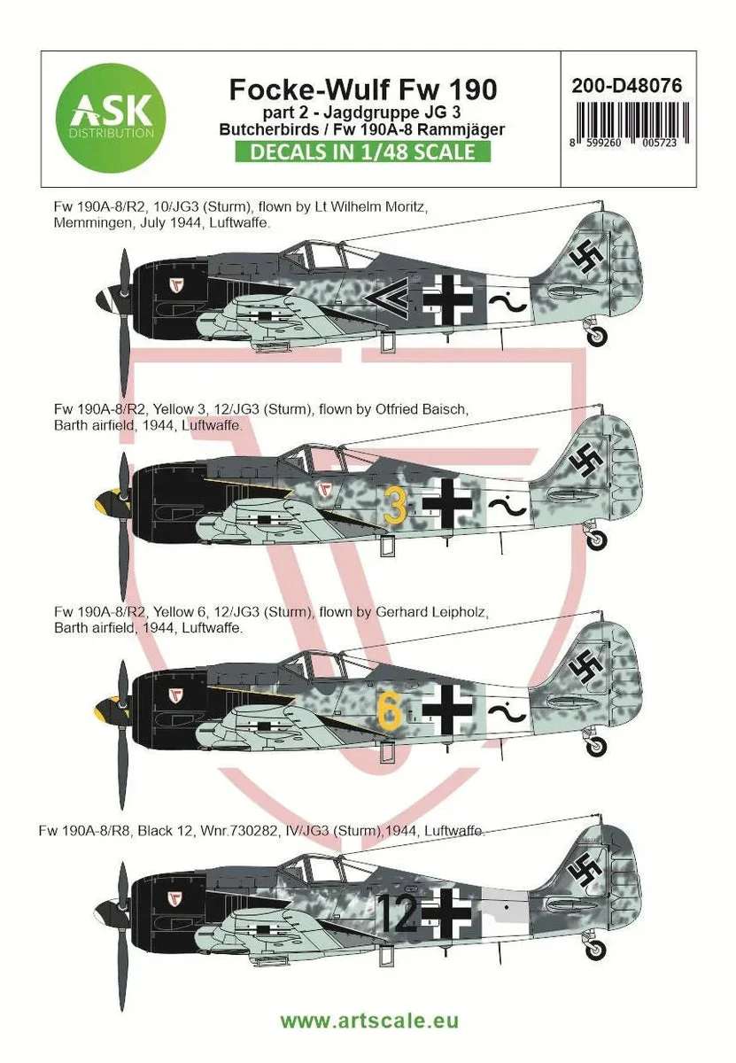 1/48 Art Scale Focke-Wulf Fw 190A-8/R2 Part 2 - JG 3 Butcherbirds / Fw 190A-8 Rammjager 48076