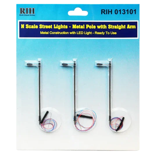 Rock Island Hobby RIH013101 N Scale Streetlights metal pole with straight arm