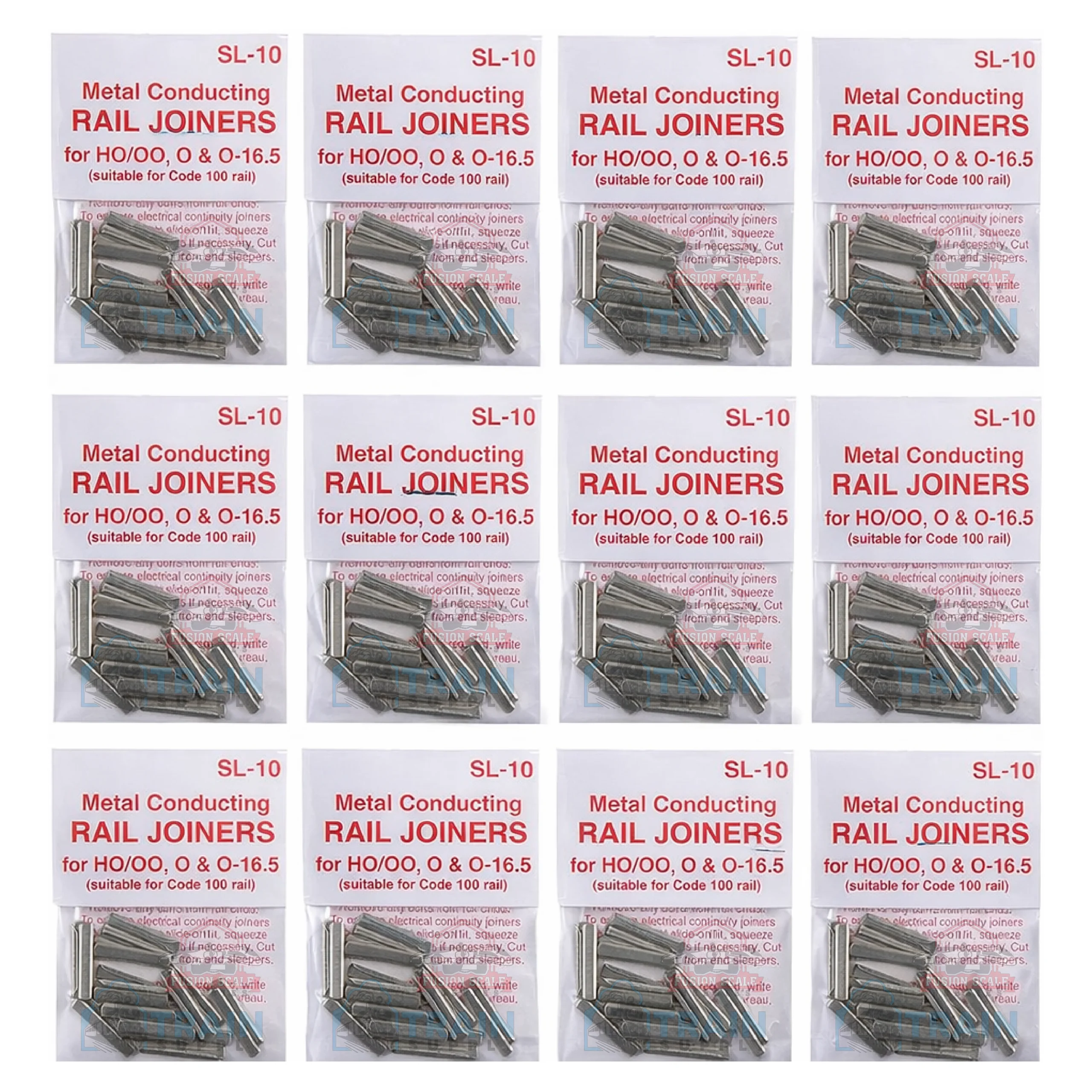 Peco SL-10 HO Scale Code 100 Nickel Silver Rail Joiners – 12 Packs of 24