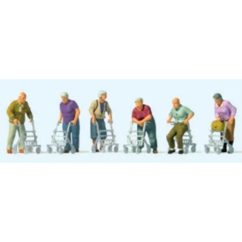 Preiser HO Elderly People w/Rolling Walkers (6)